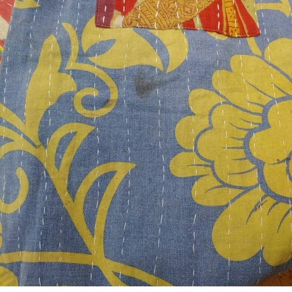 Kantha Wide Leg Pants Patch Pocket Patchwork Woman Large/XL Festival Boho #105B - Picture 9 of 12